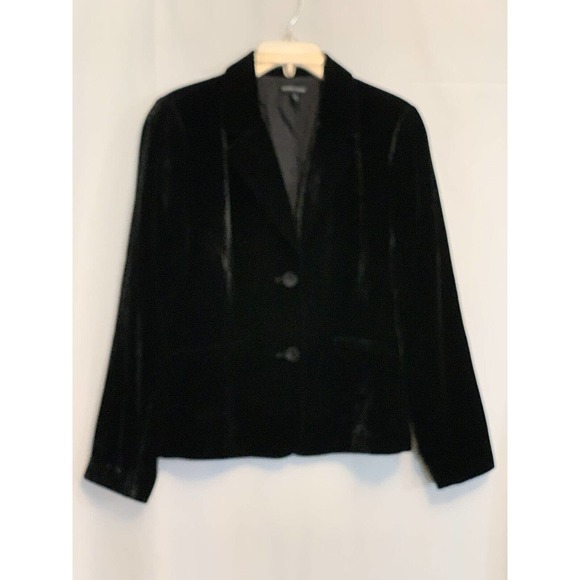 Eileen Fisher Women’s Black Velvet Two Button Long Sleeve Silk Blend Blazer 8